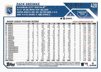 2023 Topps - Blue Foilboard #420 Zack Greinke Back