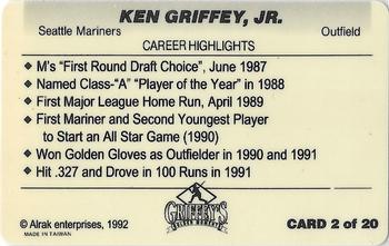 1992 Alrak Enterprises Griffey's Golden Moments (Unlicensed) #2 Ken Griffey Jr. Back
