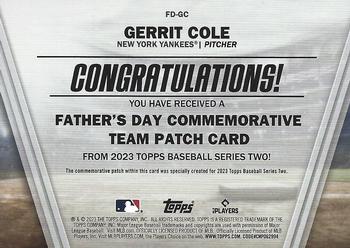 2023 Topps - Father's Day Commemorative Team Patches Blue #FD-GC Gerrit Cole Back