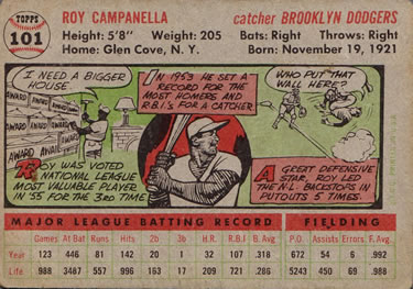 1956 Topps #101 Roy Campanella Back