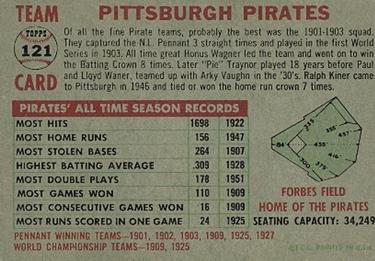 1956 Topps #121 Pittsburgh Pirates Back