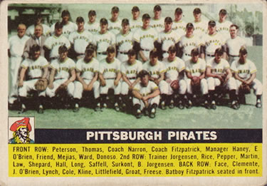 1956 Topps #121 Pittsburgh Pirates Front