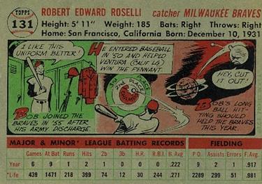 1956 Topps #131 Bob Roselli Back