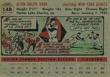1956 Topps #148 Alvin Dark Back