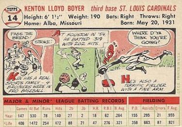 1956 Topps #14 Ken Boyer Back