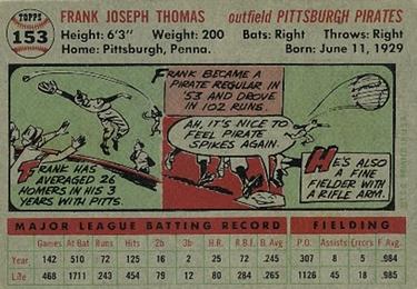 1956 Topps #153 Frank Thomas Back