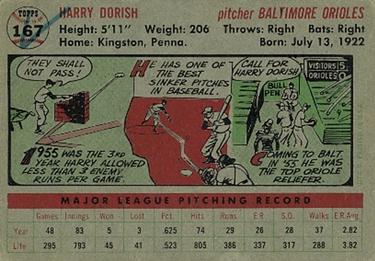 1956 Topps #167 Harry Dorish Back