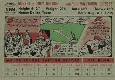 1956 Topps #169 Bob Nelson Back