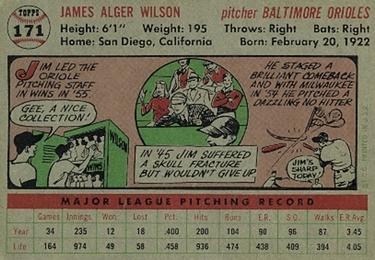 1956 Topps #171 Jim Wilson Back