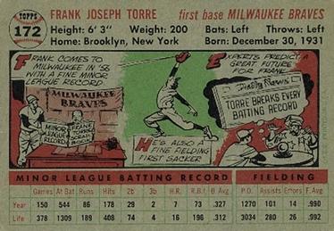 1956 Topps #172 Frank Torre Back