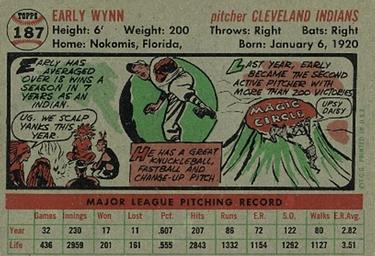 1956 Topps #187 Early Wynn Back