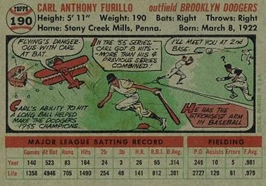 1956 Topps #190 Carl Furillo Back