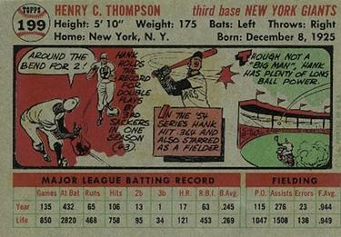1956 Topps #199 Hank Thompson Back