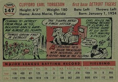 1956 Topps #147 Earl Torgeson Back
