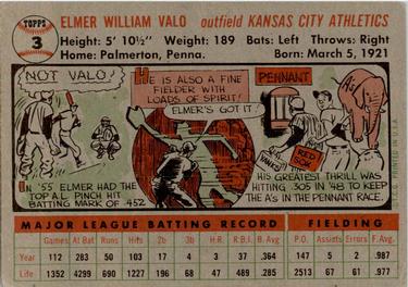 1956 Topps #3 Elmer Valo Back