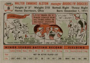 1956 Topps #8 Walter Alston Back