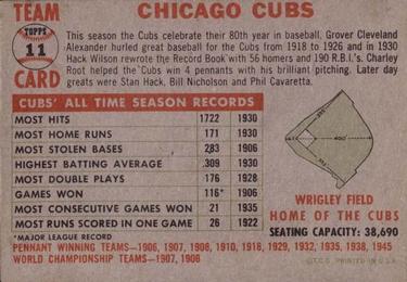 1956 Topps #11 Chicago Cubs Back