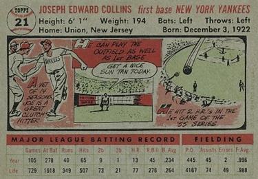 1956 Topps #21 Joe Collins Back