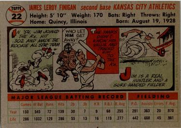 1956 Topps #22 Jim Finigan Back