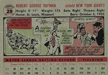 1956 Topps #28 Bobby Hofman Back