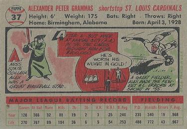 1956 Topps #37 Alex Grammas Back