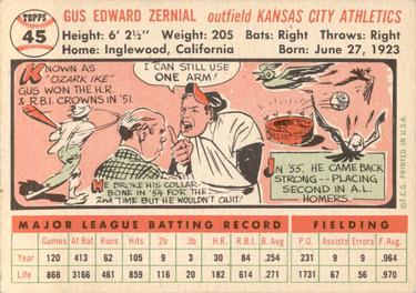 1956 Topps #45 Gus Zernial Back