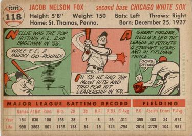 1956 Topps #118 Nellie Fox Back