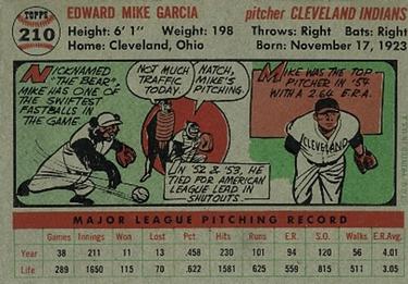 1956 Topps #210 Mike Garcia Back