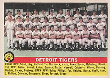 1956 Topps #213 Detroit Tigers Front