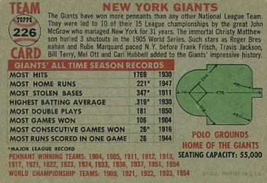 1956 Topps #226 New York Giants Back