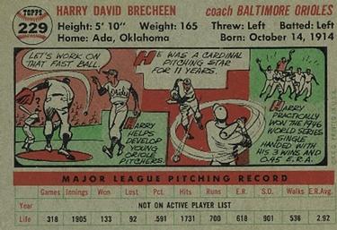 1956 Topps #229 Harry Brecheen Back