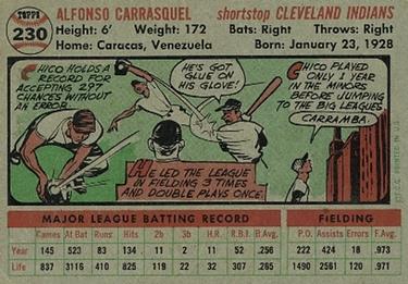 1956 Topps #230 Chico Carrasquel Back