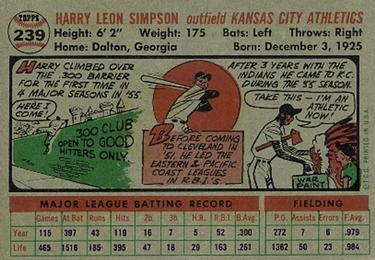 1956 Topps #239 Harry Simpson Back