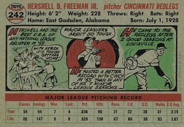 1956 Topps #242 Hershell Freeman Back