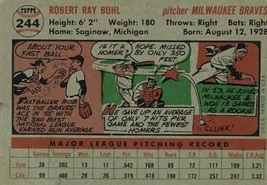 1956 Topps #244 Bob Buhl Back