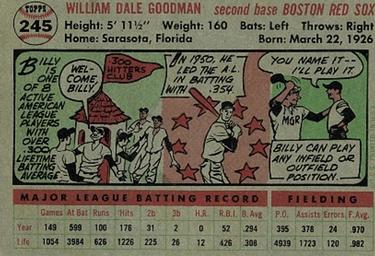 1956 Topps #245 Billy Goodman Back