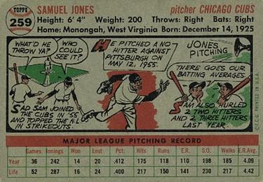 1956 Topps #259 Sam Jones Back
