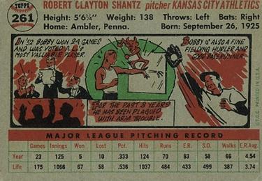 1956 Topps #261 Bobby Shantz Back