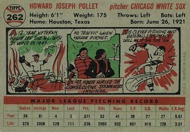 1956 Topps #262 Howie Pollet Back