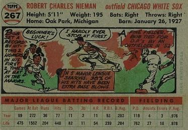 1956 Topps #267 Bob Nieman Back