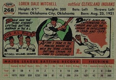 1956 Topps #268 Dale Mitchell Back