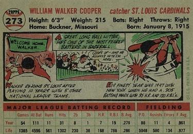 1956 Topps #273 Walker Cooper Back