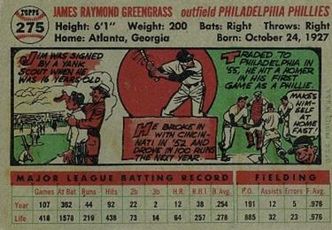1956 Topps #275 Jim Greengrass Back