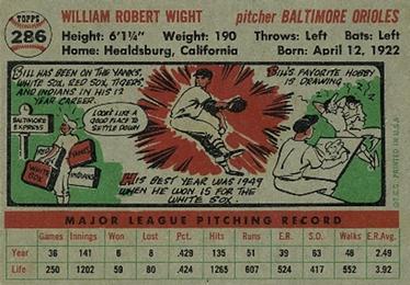 1956 Topps #286 Bill Wight Back