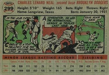 1956 Topps #299 Charley Neal Back