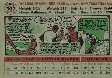 1956 Topps #302 Eddie Robinson Back