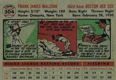 1956 Topps #304 Frank Malzone Back