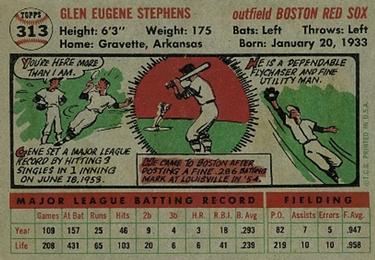 1956 Topps #313 Gene Stephens Back