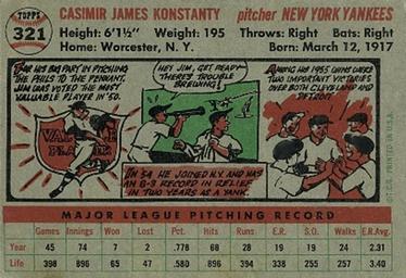 1956 Topps #321 Jim Konstanty Back