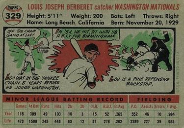 1956 Topps #329 Lou Berberet Back